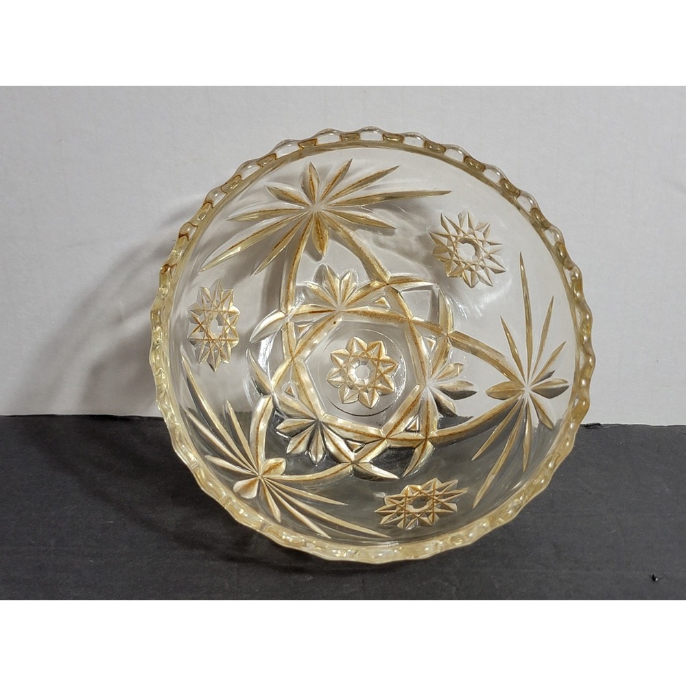 Vintage Anchor Hocking Star of David Cut Glass Bowl 7in Starburst EAPC Clear